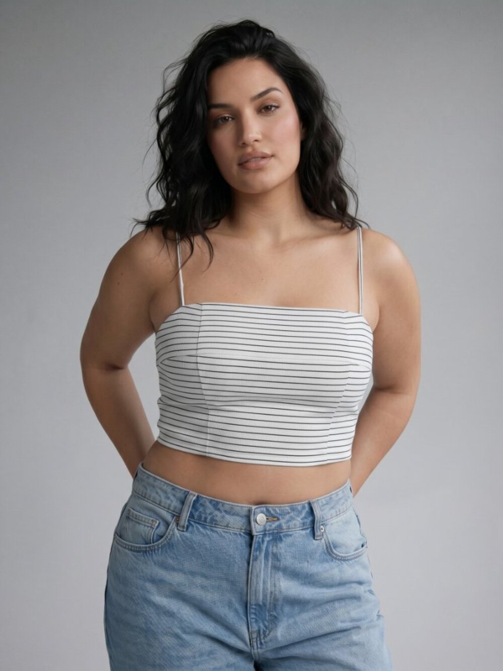 STAUD Federico Stripe Crop Top Square Neck NWT Size L